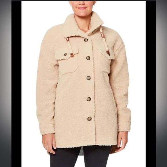 Koolaburra | By UGG Relaxed Sherpa Button Jacket Shacket Birch | M - Picture 1 of 7